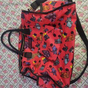 Betsey Johnson Duffle Bag Hot Pink Cat Print Weekender With Makeup Bag